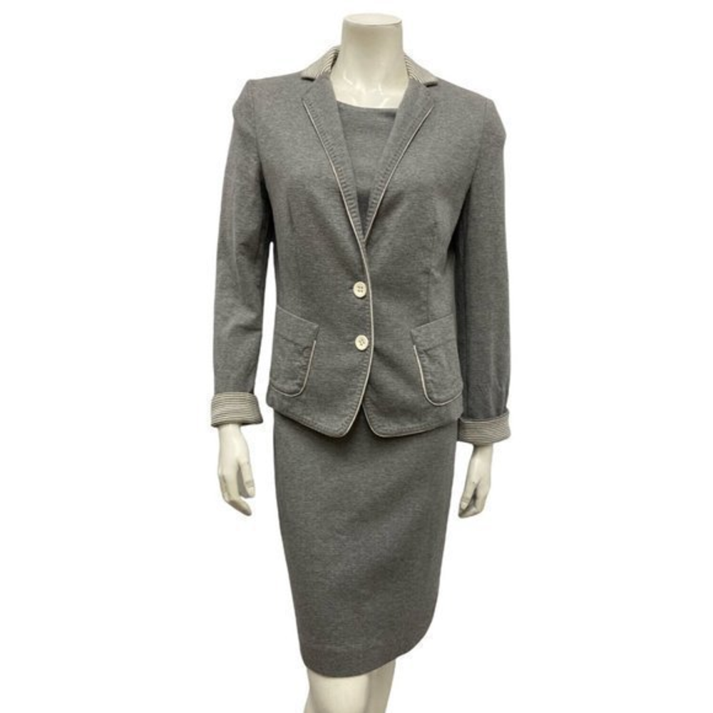 Les Copains Womens 42/44 Gray Cotton/Nylon Lightweight Dress Jacket Suit Set euc